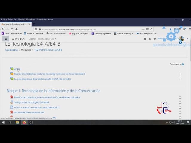 Aula Virtual Moodle de Delphos Papás para profesores, capítulo 1: organización del curso por temas