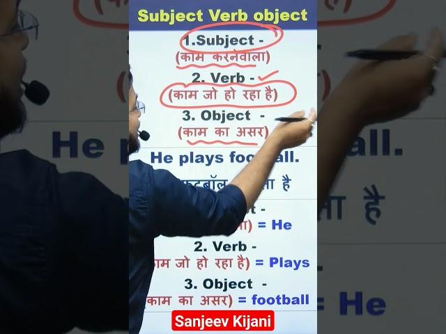 वाक्य में Subject Verb Object कैसे पहचानें ?  @sanjeevkijani  #shorts #youtubeshorts  #viralshorts