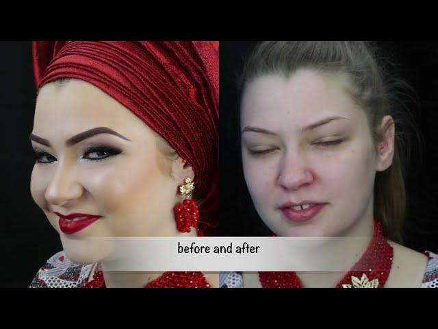 Nigerian  bridal wedding Makeup tutorial and  gele/Makeup transformation |THE BEAUTICIANCHIC