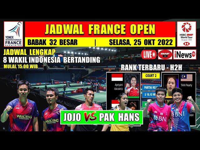 Jadwal France Open 2022 Hari Ini Day1 R32 ~ APRI/SITI Hadapi Unggulan Malaysia ~ 8 Wakil Indonesia