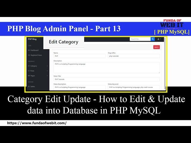 PHP Blog Admin Panel 13: Category edit and update data from database in php mysql