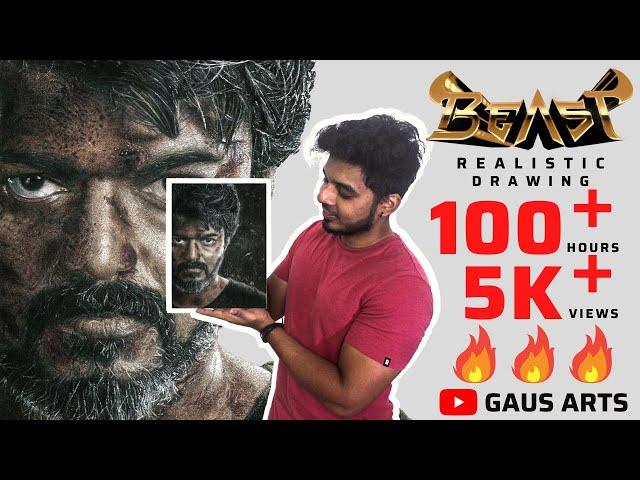 BEAST Vijay Realistic Drawing (100+ hrs) - Gaus Arts