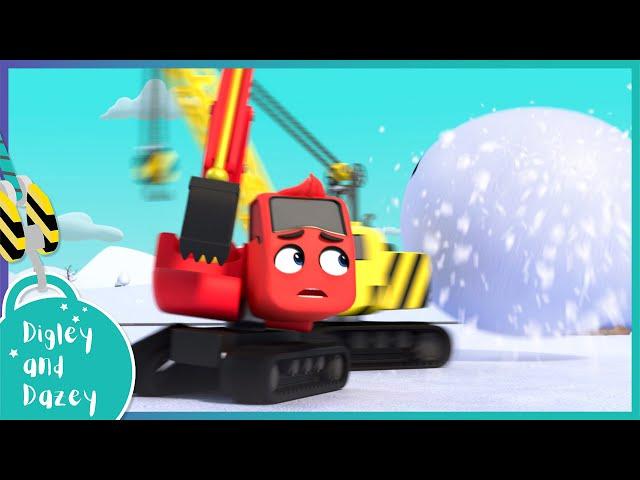 Snowman Snowball Rollaway   | Digley and Dazey | Kids Construction Truck Cartoons