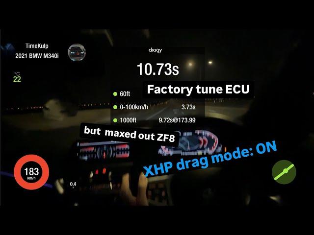 Stock B58 M340i acceleration time with xHP drag mode (Dragy 0-100 100-200 1/4mile run)