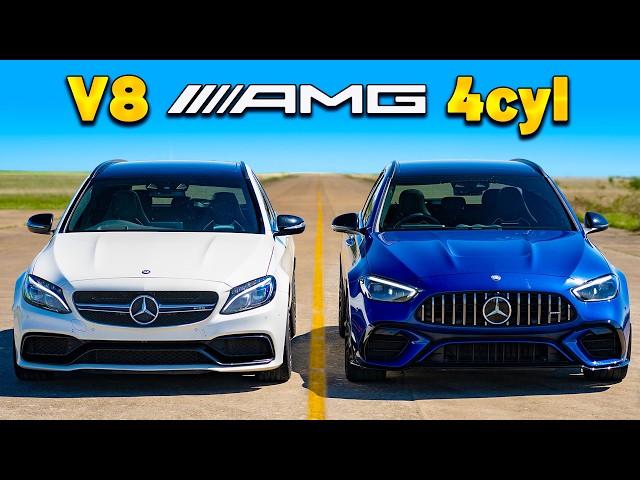 New C63 4cyl v old C63 V8: DRAG RACE