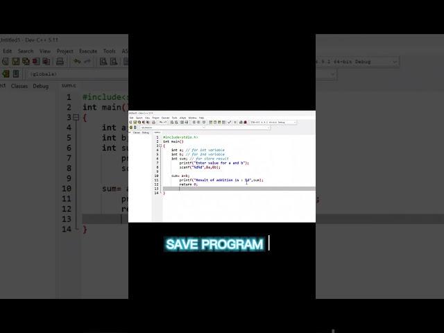 Addition of Two number Program in Using by Dev c++#addition #programming