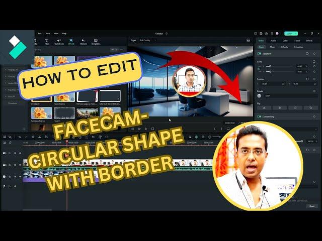 Edit circular facecam & border| Filmora 12| Video at screen corner| Video mask circle| Image mask|