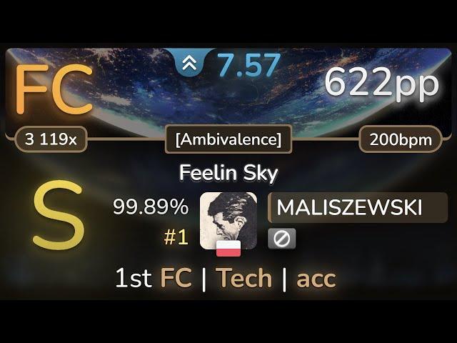 7.6⭐ MALISZEWSKI | Camellia - Feelin Sky (Camellia's "200step" Self-remix) [] 99.89% FC #1 | 622pp