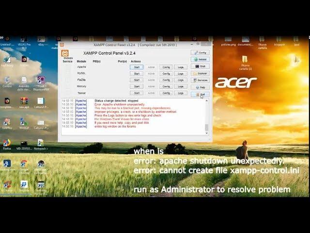 xampp error port 80 or apache shutdown unexpectedly or xampp-control.ini