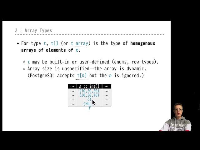 Advanced SQL — Chapter #04 — Video #22 — Arrays vs. 1NF, array semantics, array literals