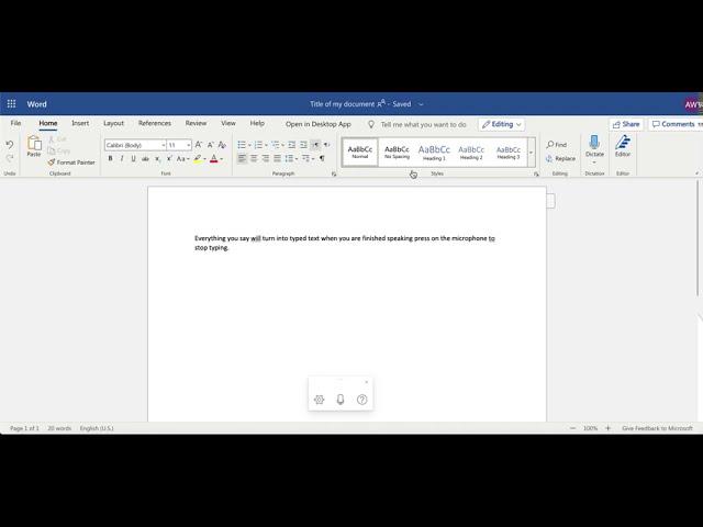 Microsoft Word: Dictate (speech to text)