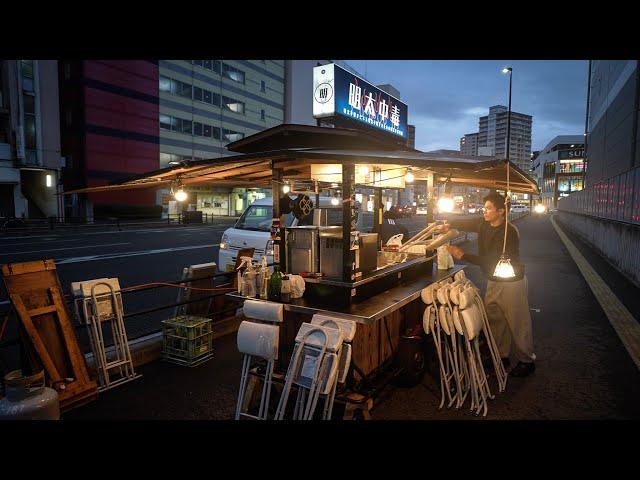 Yatai, Japan Fukuoka Popular food stall specializing in mentaiko dishes street food stall vendor