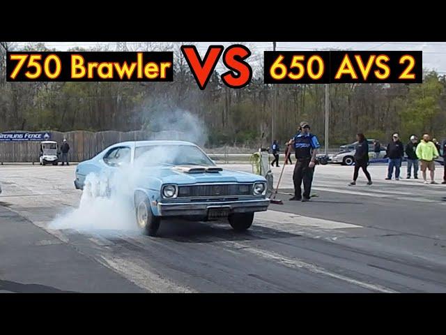 Plymouth Duster Returns to the Track!   Brawler vs Edelbrock AVS 2 Shootout!  Small Block Mopar 360