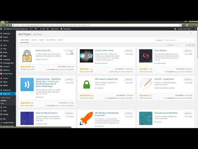 Installing the plugin Really Simple SSL in WordPress