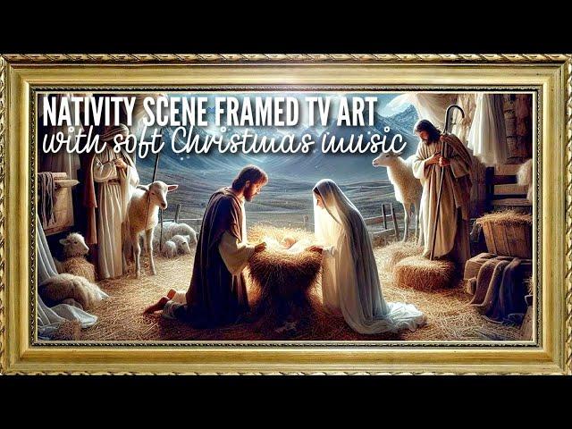 NATIVITY/MANGER SCENE W SOFT CHRISTMAS MUSIC VINTAGE FRAMED TV ART SCREENSAVER WALLPAPER HOME DECOR