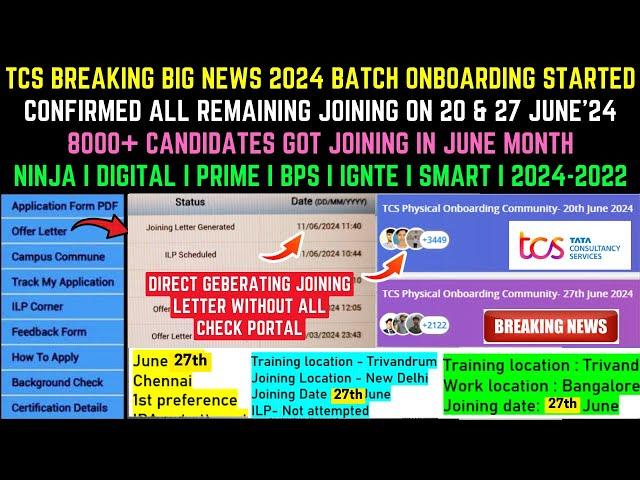 TCS Joining Letter Mail 2024-2022 Batch | TCS Confirmed Remaining Candidates Joining on 20 & 27 June