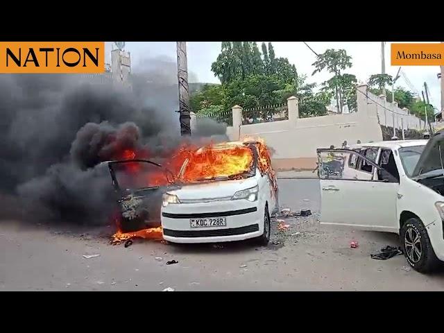 Mombasa: Anti-govt protesters torch several cars parked along Nyerere Avenue