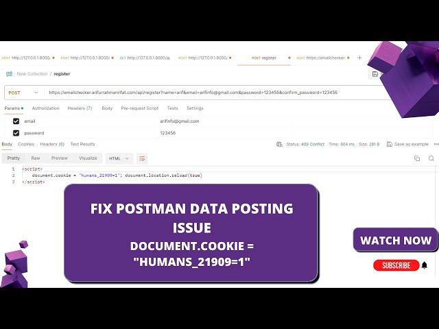 ️ Fix Laravel "humans_21909=1" Error | Postman Data Posting Issue