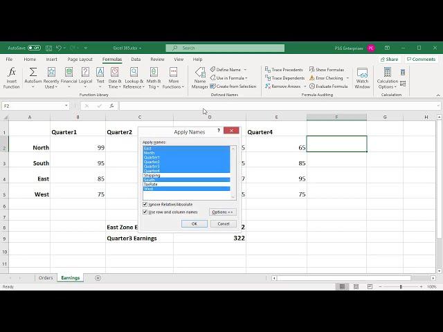 How to Apply Names to Existing Formulas in Excel - Office 365