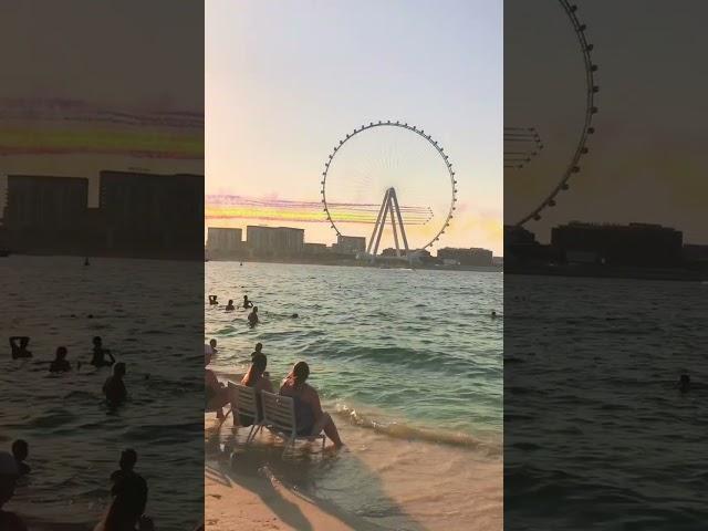 A beautiful day at JBR beach in Dubai , at sunset with colour jets display #dubai #beachesindubai