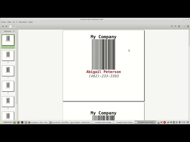 Odoo example generate barcode label employee