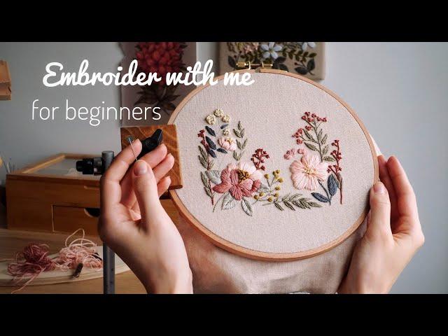 "Camelia flowers" embroidery pattern for beginners. Floral wall hanging