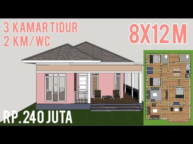 Desain Rumah 8x12 Meter 3 Kamar Tidur 2 Kamar Mandi WC