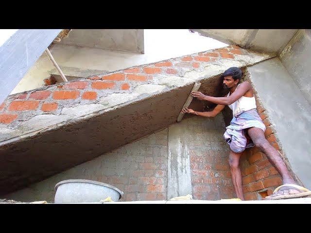 Amazing! Staircase Plastering Techniques-Skilled Technician Work in design Stairs bottom plastering