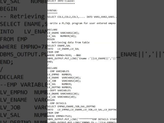 select into clause Oracle sql Pl-sql developer #oracle #oeacl #oracleplsql #plsql #coding