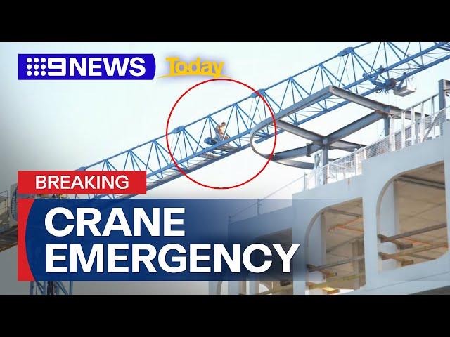 Man scales crane at construction site in Melbourne | 9 News Australia