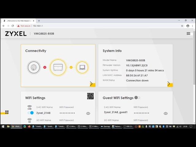 Web admin interface of the Zyxel VMG8825-B50B router.