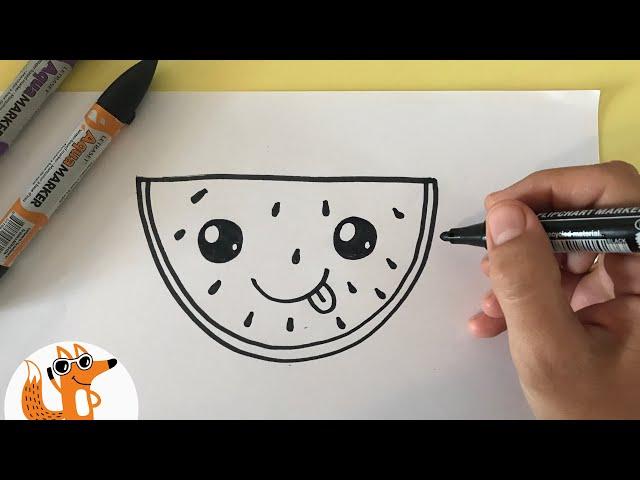 How to draw CUTE kawaii watermelon - drawing lesson for girls - girls drawings
