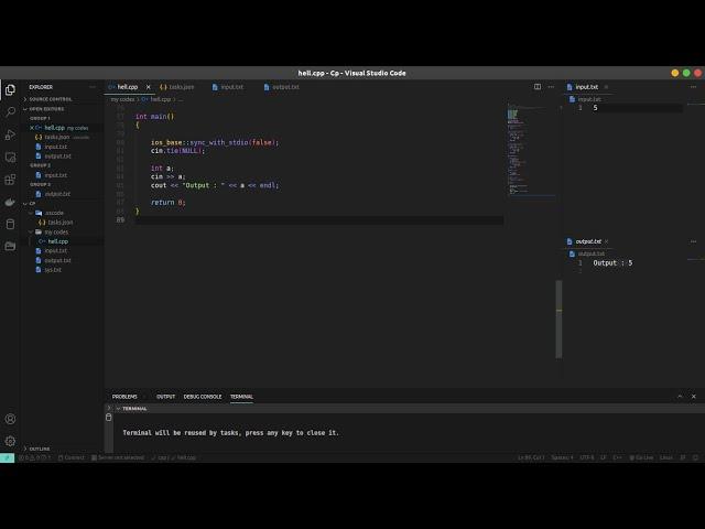 VS Code Configuration  (Live input output) For C/C++  to make Competitive Programming Easy (Linux)