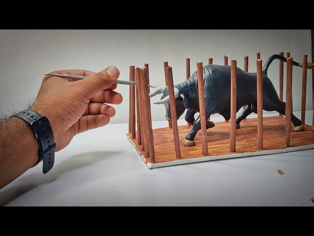 How To Make Mini Bull in side Cage From Clay step by step, Clay crafts, Clay art, Clay modelling