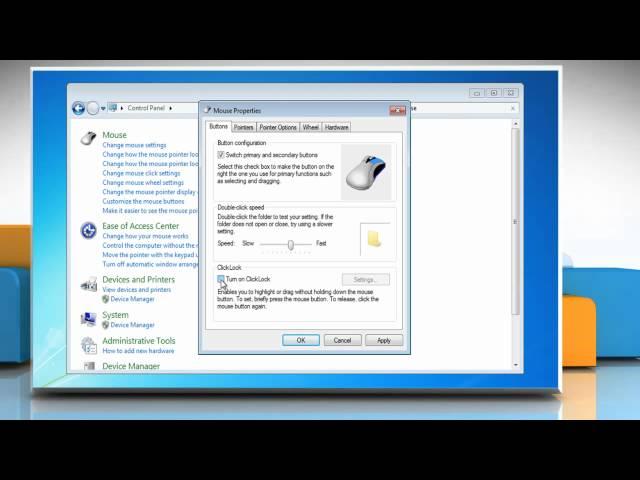 How to change mouse settings on Windows® 7 based pc