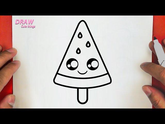 HOW TO DRAW A CUTE WATERMELON ICE CREAM, STEP BY STEP, DRAW Cute things