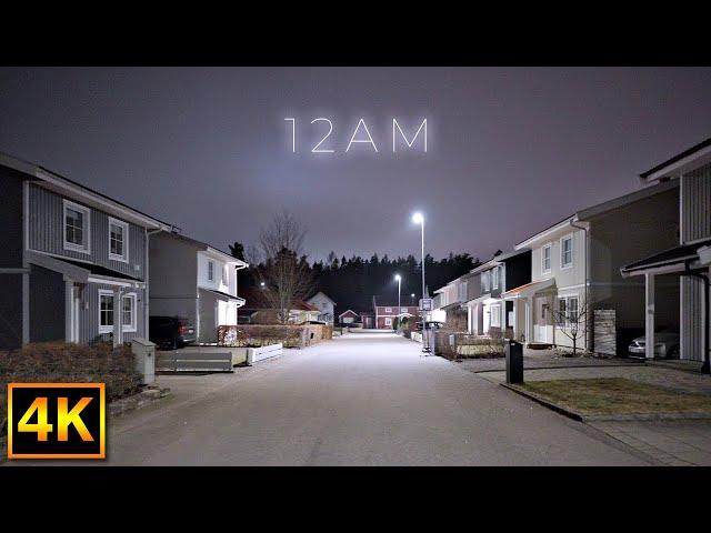 12AM  Relaxed night walk in suburban Sweden - 4K Slow TV