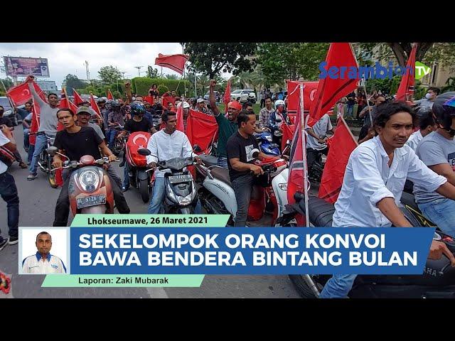 Sekelompok Orang Konvoi Bawa Bendera Bintang Bulan di Lhokseumawe, Jatuh Bangun saat Dicegat Polisi