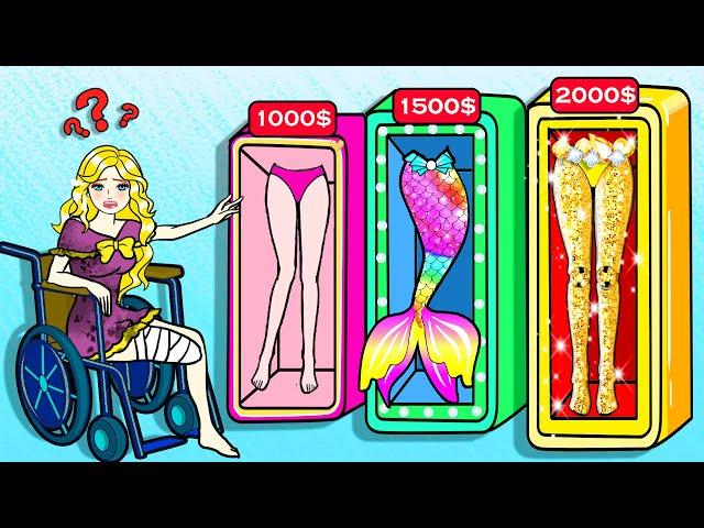 Paper Dolls Dress Up - Barbie Finding RAINBOW Leg vs GOLD Leg Challenge | WOA Doll Channel