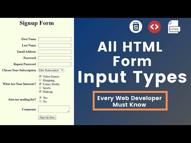 10 Input Types in HTML Every Web Developer Must Know in 2024 | HTML5 Input Types Tutorials