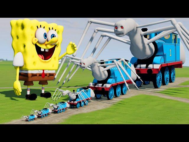 Big & Small CURSED Thomas the Tank Engine vs SpongeBob | BeamNG.Drive