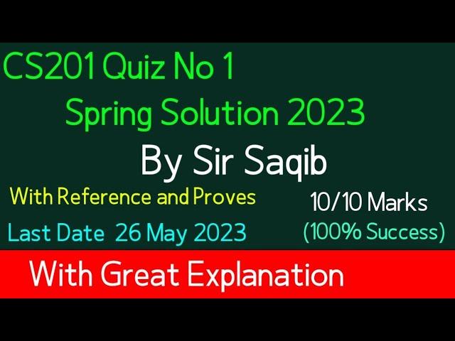 cs201 quiz 1 2023|cs201 quiz 1 solution spring 2023 | cs201 quiz 1 spring 2023| by Sir Saqib