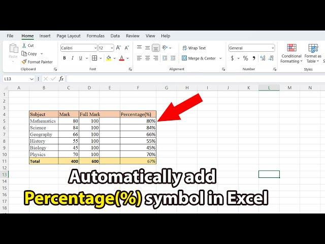 How to add percentage symbol in excel without changing values