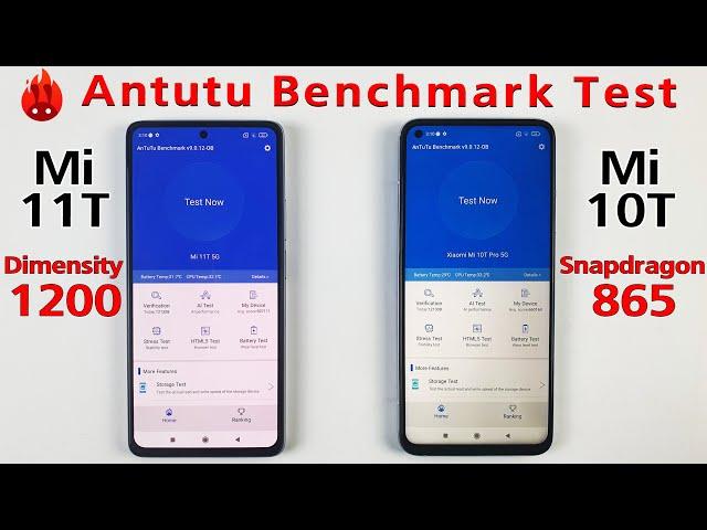 Xiaomi Mi 11T vs Xiaomi Mi 10T Aututu Benchmark Test | Dimensity 1200 vs Snapdragon 865 Antutu Test