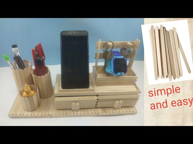 Cara membuat rak hp dan alat tulis dari stik es / diy stationary and hp storage from popsicle stick