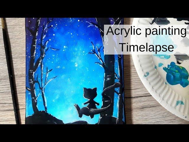 Acrylic painting time lapse, Mew Pokemon painting