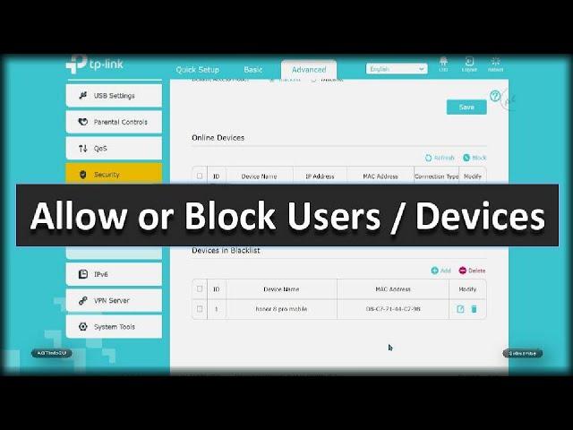 TP-Link Archer Access Control / MAC Address filtering settings (Allow or Block users)