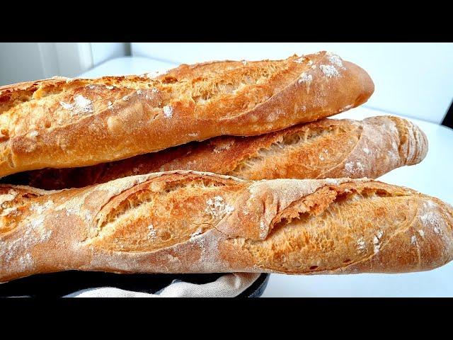 French Baguettes at Home - Easy recipe with crispy crust - NO KNEAD!