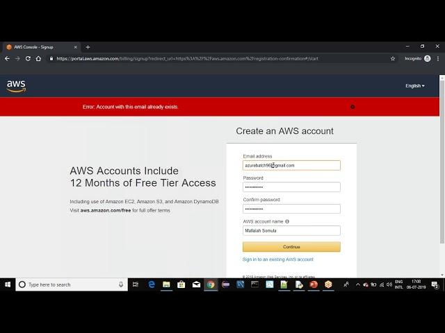 AWS 12 Months Free Tier Account Creation and Verification of Billing