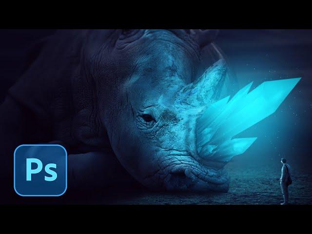 The Making of Photo _ Manipulation : Glowing rhino / Photoshop compositing Tutorial With used files